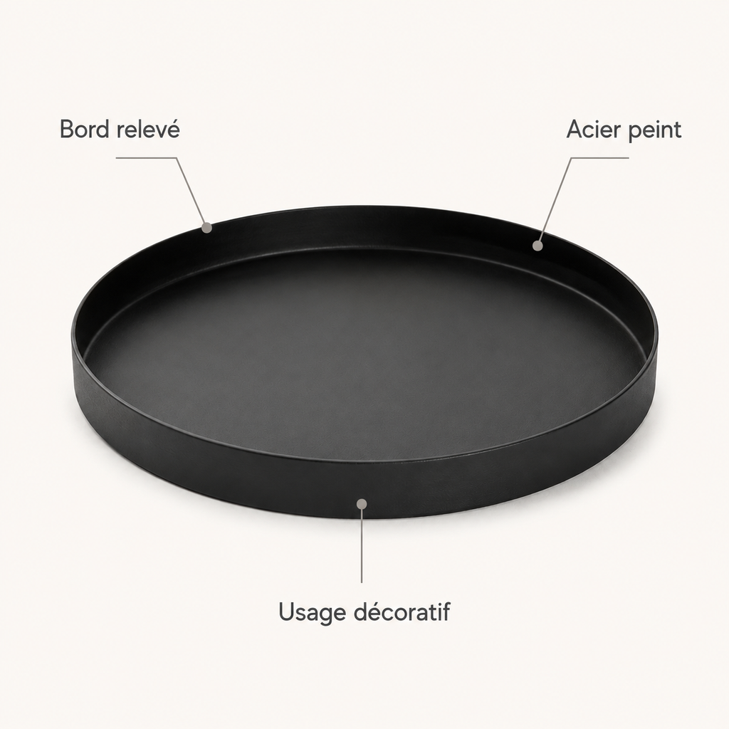 Plateau Décoratif Rond à Bord Relevé