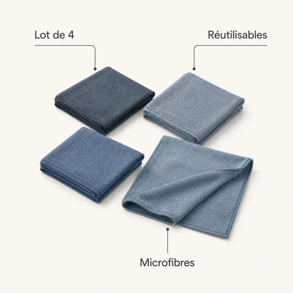 Lot de 4 Chiffons Microfibres Réutilisables