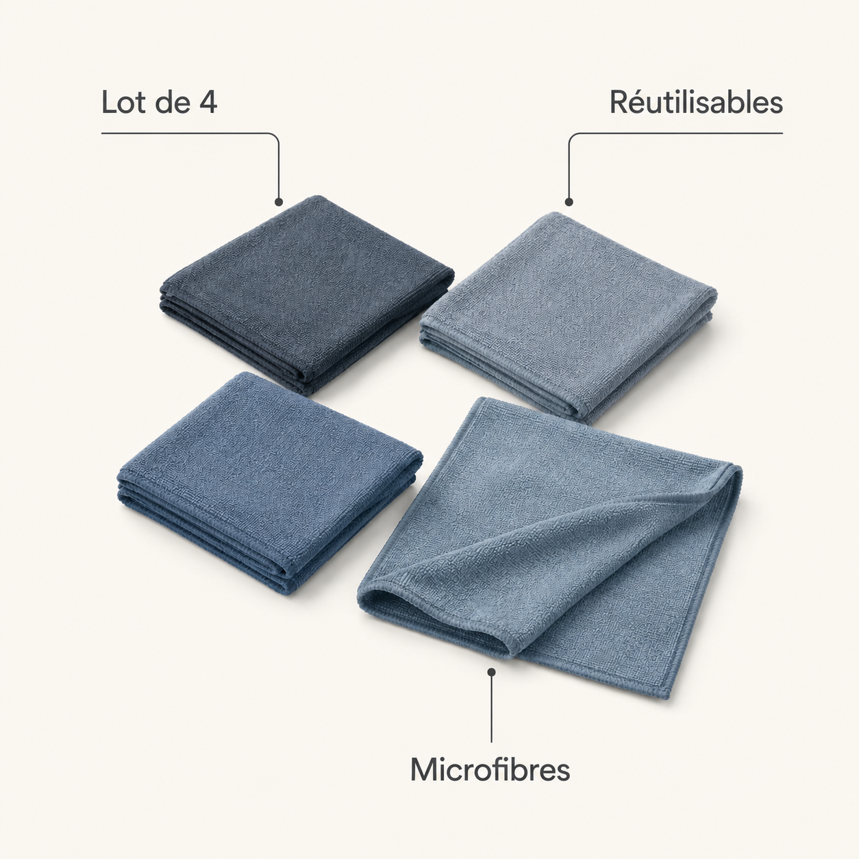 Lot de 4 Chiffons Microfibres Réutilisables