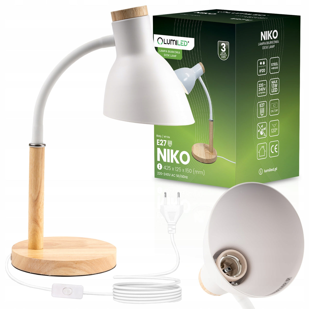 Lampka biurkowa Lumiled NIKO biały moc do 13 W