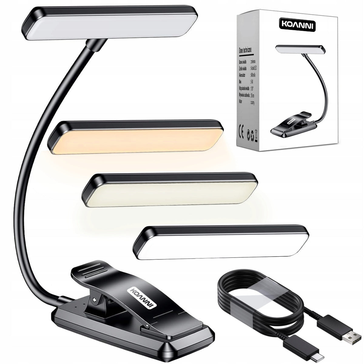 Lampka biurkowa Koanni czarna LED akumulatorowa z klipsem 30 cm