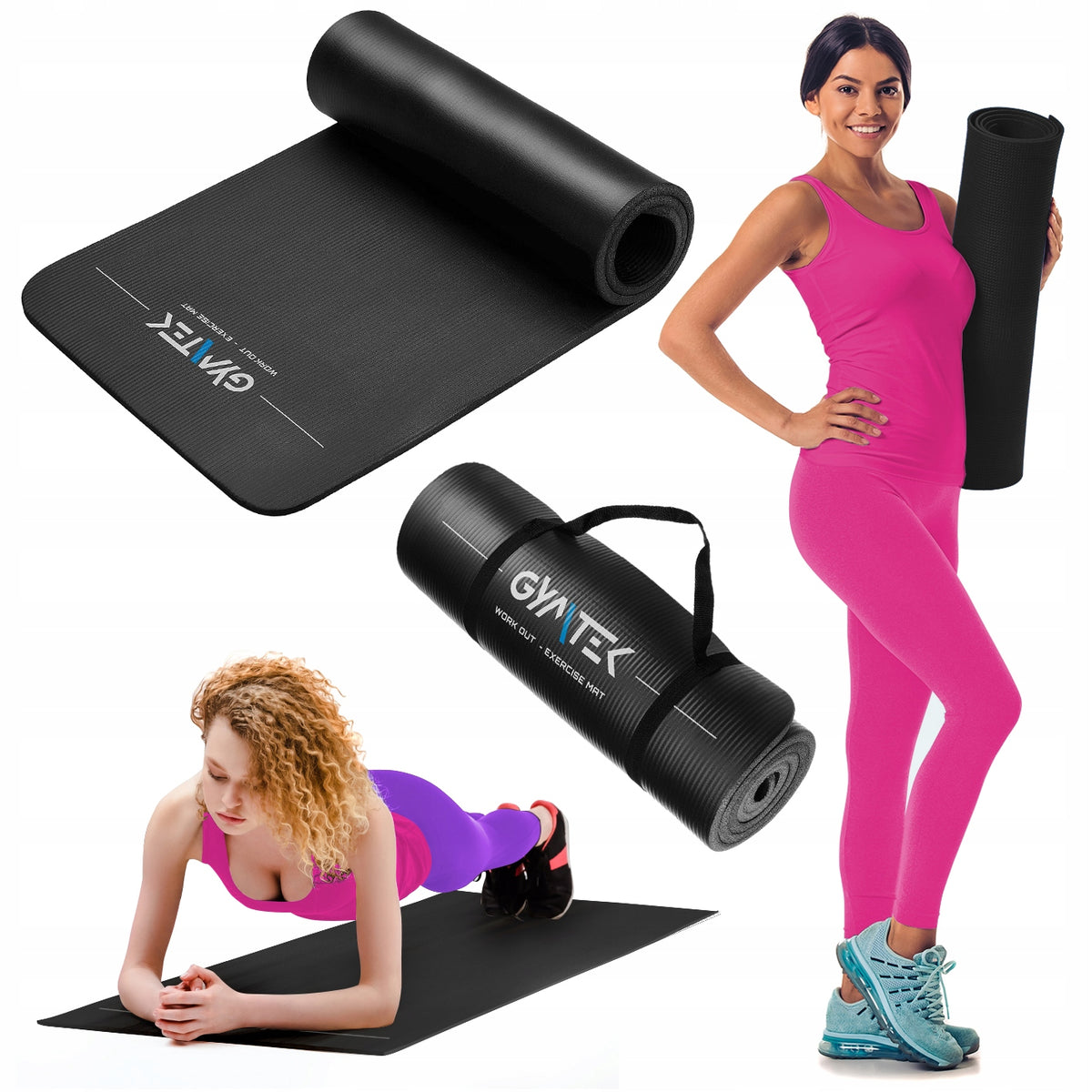 Mata do ćwiczeń Gymtek 180 cm x 61 cm czarny