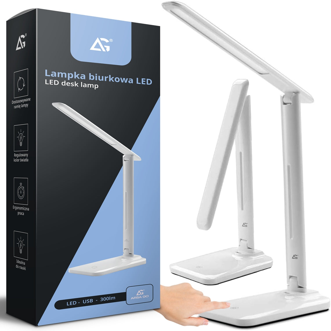 Lampka biurkowa ARSA GO biała LED dotykowa ściemniana 55 cm